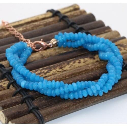New arrival special design top quality Bohemia style blue jades stone abacus 2*4mm 3rows clasps bracelets jewelry 7.5inch B2782