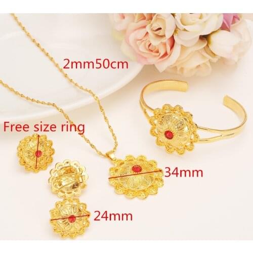 New Ethiopia Bride 24 k Yellow Solid Fine Gold FINISH Jewelry Sets Full With Stone African Ethnic Gifts Eritrean Habesha Wedding