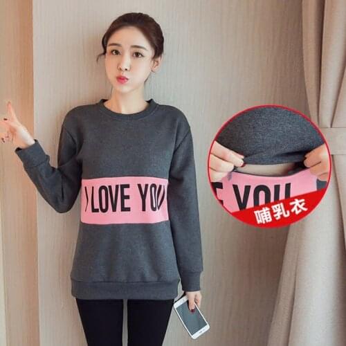 Long Sleeve Nursing Clothes Autumn Winter Warm Breastfeeding Sweater Cotton Pregnancy T-Shirt Maternity Clothing Plus Size