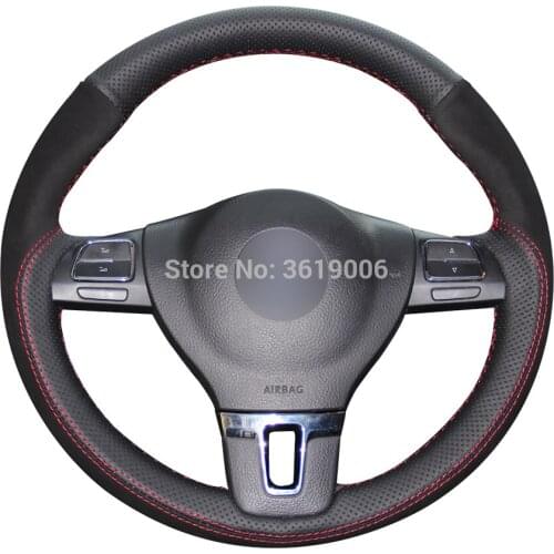 DIY Steering Wheel Cover Wrap Black Suede Black Leather Hand Sewing For Volkswagen Golf Tiguan Passat B7 CC Touran Magotan