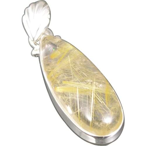 Genuine Golden Rutile Pendant 925 Sterling Silver,41 mm, AP5928