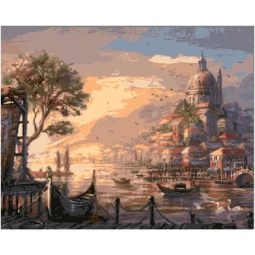 River castle wall art flower pictures cuadros decoracion acrylic oil paintings on canvas 40*50cm painting by numbers E168