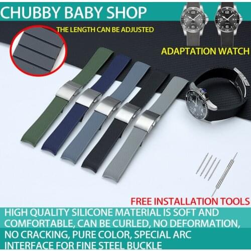 21mm soft Rubber Silicone Watch Strap Black Blue Gray Green Folding Buckle Watch Band Suitable for Longines Conquest Watchband