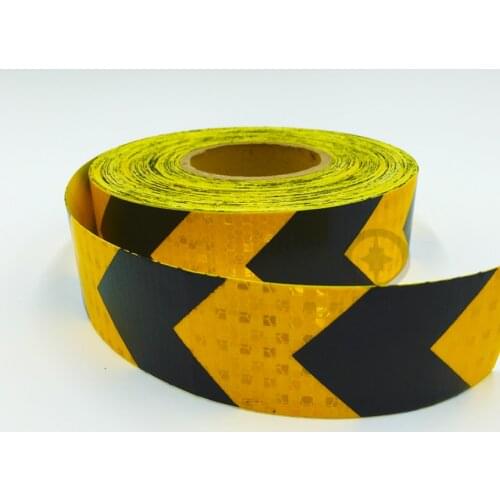 5cmx5m Self-Adhesive Reflective Warning Tape with Yellow Black Color Arrow Printing for Car