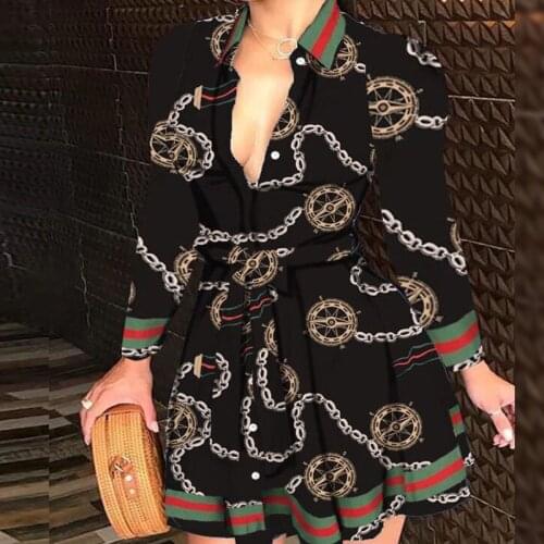 Sexy Women Deep V-neck Mini Dress Spring Autumn Long Sleeve Printed Dresses Laides High Waist Party Dresses Clubwear