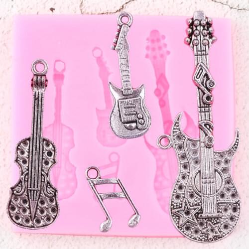 Guitar Musical Notes Silicone Molds Cupcake Topper DIY Fondant Cake Decorating Tools Polymer Clay Candy Chocolate Gumpaste Mould