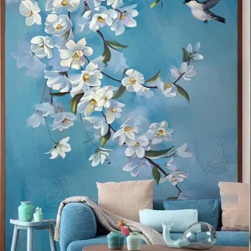 Modern Wallpaper Birds Magnolia flower Photo Mural Wallpapers for Living Room TV Background Wall Paper Murals Custom Any Size