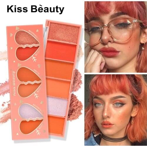 KISS BEAUTY 3 in 1 Eye Shadow Blush Highlight Horizontal Silkworm Set Diamond Pearlescent High Gloss Eyeshadow Palette Makeup