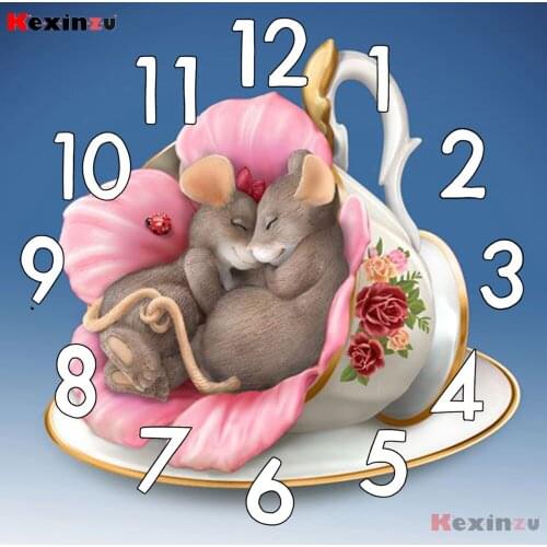 Full Diamond Painting kit Cross Stitch With Clock Mechanism Mosaic 5D Diy Square Round Rabbit 3d Embroidery Gift