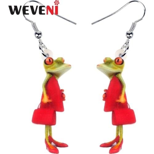 WEVENI Acrylic Elegant Red Lady Frog Earrings Drop Dangle New Trendy Anime Animal Jewelry For Women Girls Female Dropship Gift