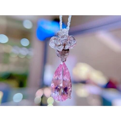 H715 Fine Jewelry Real Pure 18K White Gold Jewelry AU750 100% Natural Morganite Gemstone 4.95ct Pendants for Women Fine Necklace