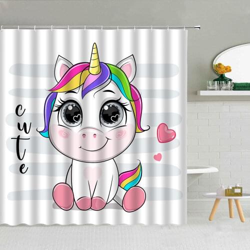 Cute Cartoon Animals Shower Curtain Zebra Panda Bear Rabbit Unicorn Deer Pig Cat Kids Bath Decor Waterproof Fabric Curtains
