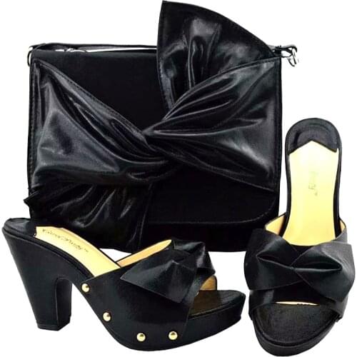 Special Design Italian Mature Style Nigerian Women Shoes and Bag to Match INS Hot Selling Black Matching Shoes and Bag
