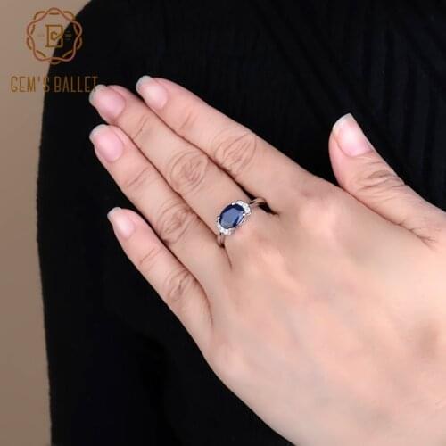GEMS BALLET 2.02Ct Classic Natural Blue Sapphire Rings For Women Real 925 Sterling Silver Oval Ring Wift Anniversary Fine Gift