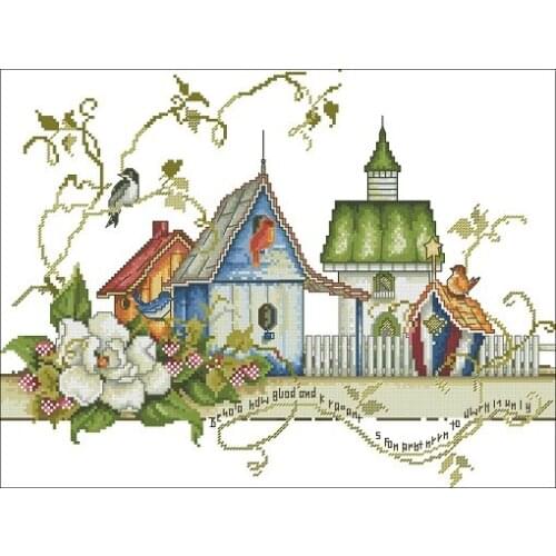 Magazine-Bird Flower House Needlework,For Embroidery,DIY 14CT Unprinted Arts Cross stitch kits Set Cross-Stitching Home Decor