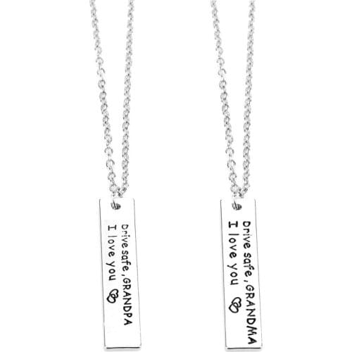 1 pair Family Necklace Drive Safe I love you Grandpa Grandma Letters Necklaces Pendants Jewelry Link Chain Charm Choker collares
