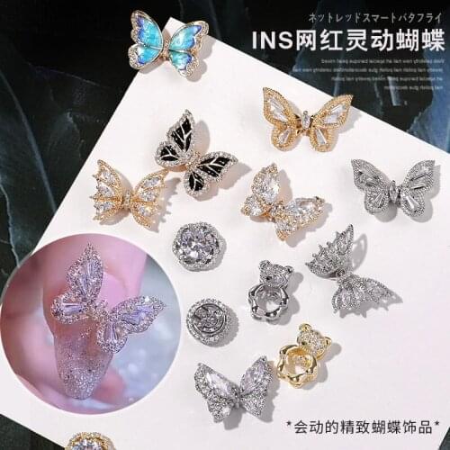 1pcs Watercolor Butterfly Nail Decoration Super Flash Luxury Zircon Gold-plated Nail Art Accessories
