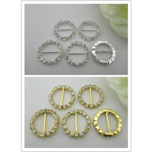 10pcs Round Rhinestone Beautiful Buckle Invitation Ribbon Slider Wedding Supplies 15mm