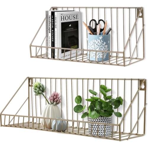 2Pcs/set Iron Art Commodity Shelf Kitchen Storage Rack Metal Wire Storage Shelf Display Racks Basket Home Office Wall Decorative