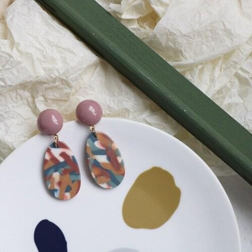 2021 Japanese Morandi color mysterious oil painting earrings hand-made simple and versatile personality niche ear clip jewelry
