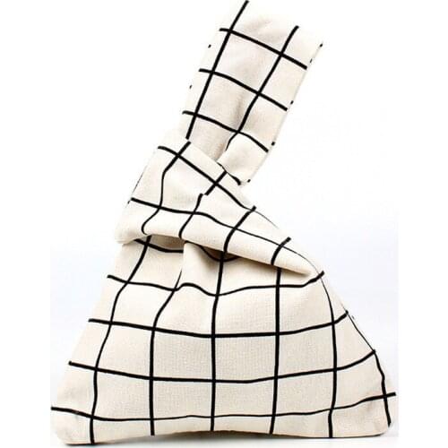 25PCS / LOT Women Canvas Shopping Bag Fashion Knot Wrist Bag Handbag Cotton Eco Foldable Printing Tote Storage Bag