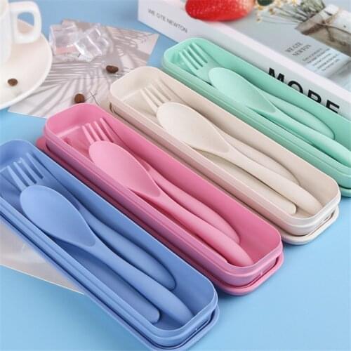 3pcs/set Eco-friendly Portable Cutlery Set Wheat Straw Knife Fork Spoon Student Dinnerware Sets Kitchen Tableware