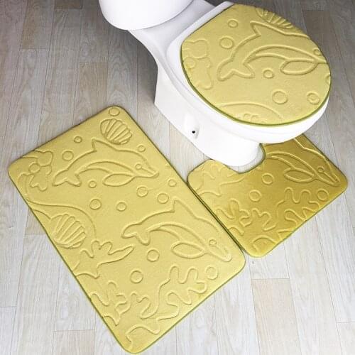 Zeegle 3pcs Bath Mat Dolphin Embossed Bathroom Rug Non-slip Bathtub Mat Bathroom Floor Mats Toilet Mat Bathroom Carpet Bath Rugs