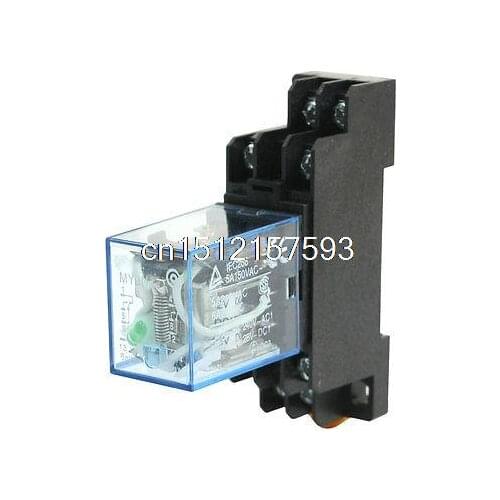35mm DIN Rail DPDT 8Pin General Purpose Relay DC 12V Coil Green Lamp w Socket