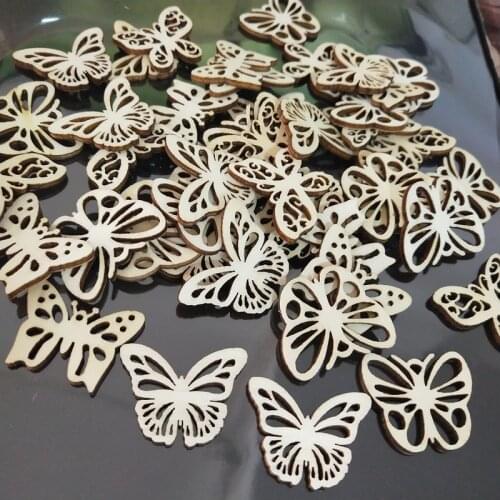 50Pcs Butterfly/Flower/Crown 3cm Wooden Hollow Craft Slices Unfinished Wood Shapes Ornament for DIY Art Home Wedding Decorations