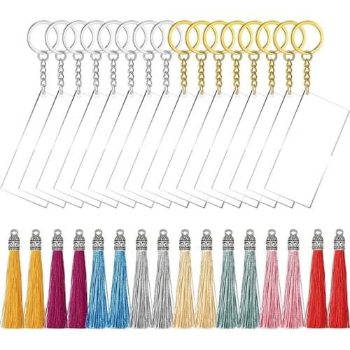 64 Pieces Acrylic Keychain Blanks Song Key Chain Rectangle Keychain Tassels Set for DIY Projects and Crafts