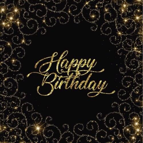 Glitter Golden Embroidery Pattern Happy Birthday Party Photo Backdrop Women Men Floral Decoration Photography Backgrounds Banner