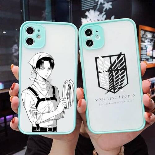 Attack On Titan Phone Case For iPhone 12 11 Mini Pro XR XS Max 7 8 Plus X Matte transparent blue Back Cover