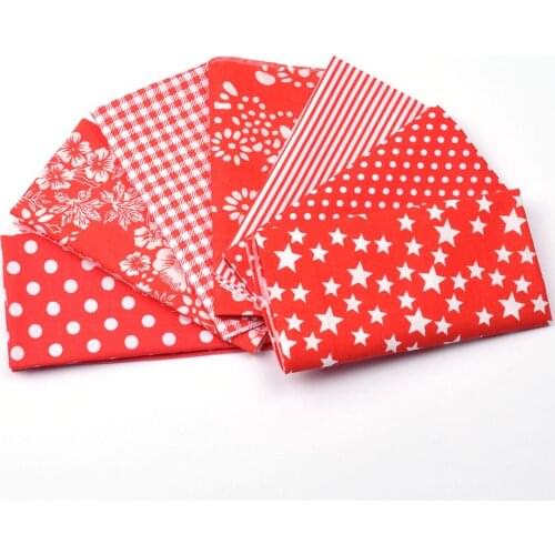 DIY 7pcs/lots 25x25cm Red lattice Mix Pattern 100%Cotton Pur-cut Patchwork Fabric Bundle Sewing Quilting Crafts for Handmade