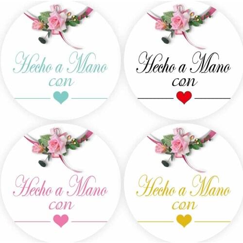 DouxArt 100 Pieces Stickers Hecho a Mano con Corazon, 4cm Flowers Wedding Baptism Communion Party Decoration Seals Labels