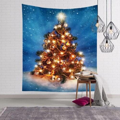 Dropshipping Xmas Tree Print Hanging Tapestry Carpet Bedroom Backdrop Wall Cloth Home Decor used as wall tapestry beach towel