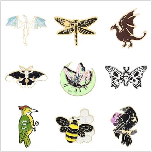 Flying Animals Enamel Pins Cute Butterfly Lapel Badges For Clothes Dinosaur Jewelry Collar Brooches Gifts Accessories For Friend