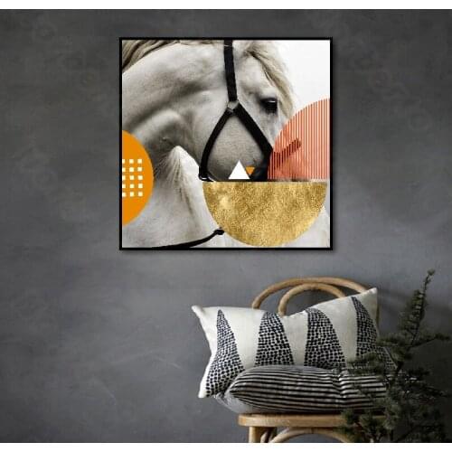 Modern Style Canvas Painting Poster Art Abstract Picture a Strong Horse Wearing a Golden Mask for Living Room Bedroom Decoration