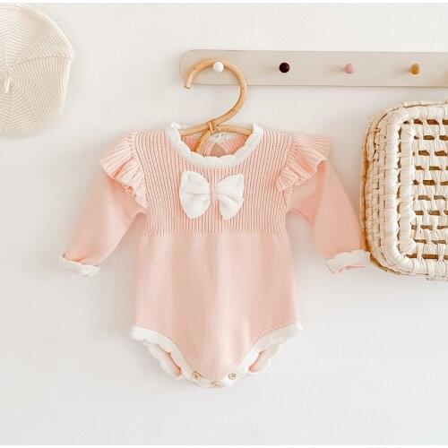 0-2years Fall Winter Baby Girls Infant Bodysuit Long Sleeve Knitted Photography Rompers Infant Toddler Jumpsuit Outfits KF652