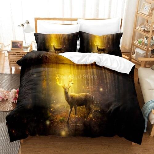 Golden Deer Elk Bedding Set Animal 3d Duvet Cover Sets Comforter Bed Linen Twin Queen King Single Size Kids Gift Fantasy Scenery