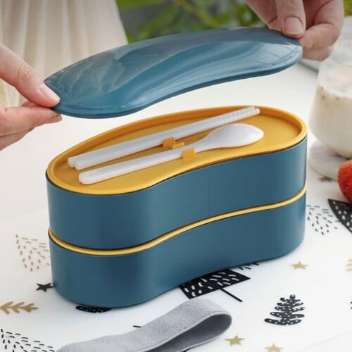 Creative Plastic Lunch Box with Cutlery Double-layer Childrens Lunch Box Kids Portable Tableware Leak-Proof Food Container