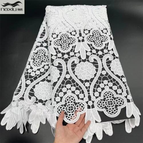 Madison Pure White African Lace Fabric 2021 High Quality Lace Water Soluble Nigerian French Lace Fabric For Wedding Sewing