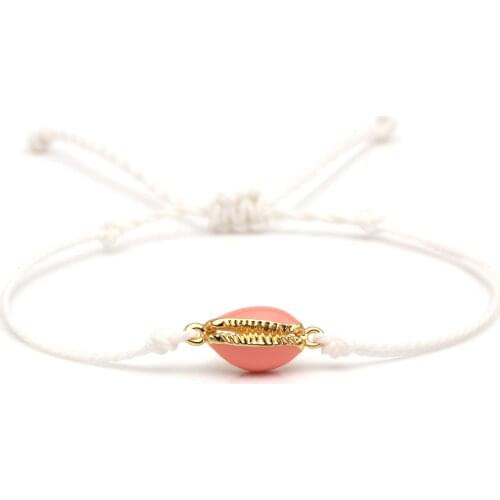 Copper Cowrie Seashell charm Bracelet Women Men Grey White Black White Pink Waxed String High Quality Brass Shells Jewelry Gift