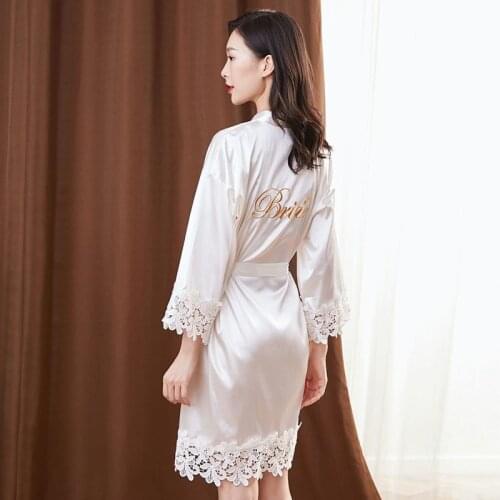 Embroidery Letter Bridal Wedding Gift Satin Women Sleep Set Nightwear Sexy Lace Nightgown Sleepwear Silky Intimate Lingerie