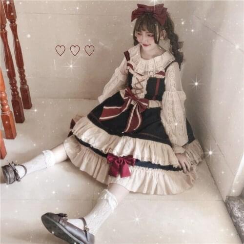 Original Genuine White Xueji JSK Heavy Industry Lolita Light Lo Bow Suspenders Lolita Dresssweet lolita Dress kawaii clothing