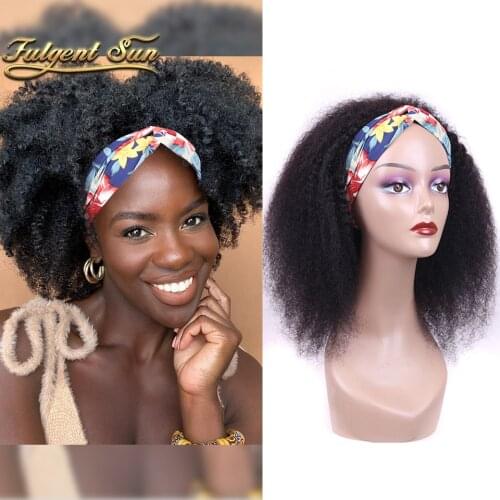 180% Headband Wig Human Hair Afro Kinky Curly Malaysia No Glue Machine Made Bang Headband Human Hair Wig For Black Women non-Rem