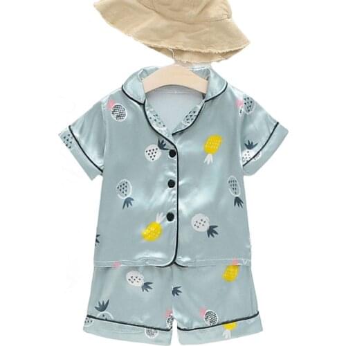 Kids Pajamas Sets Ice Silk Fruit Print Baby Boys Girls Clothing Sets Homewear Short Sleeve Blouse Tops+Shorts Sleepwears