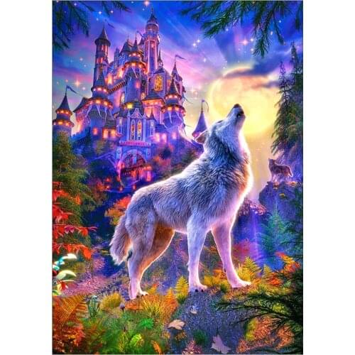 Full round 5D DIY diamond painting animal wolf, castle, moon diamond embroidery kit mosaic landscape home decoration 30*40