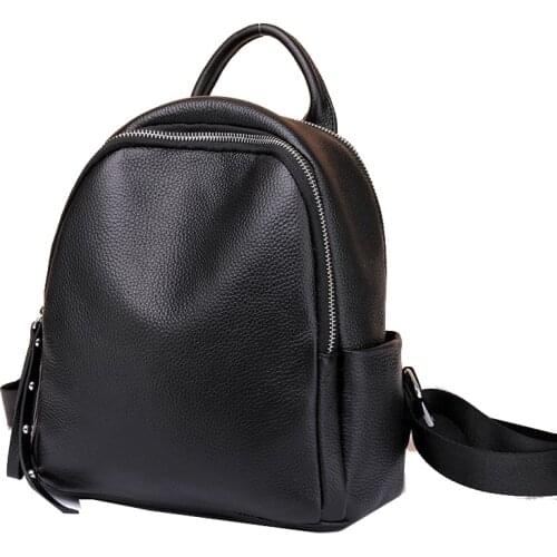 Famous design double zipper backpack womens casual student backpack Ladies top layer cowhide multifunctional creative backpack