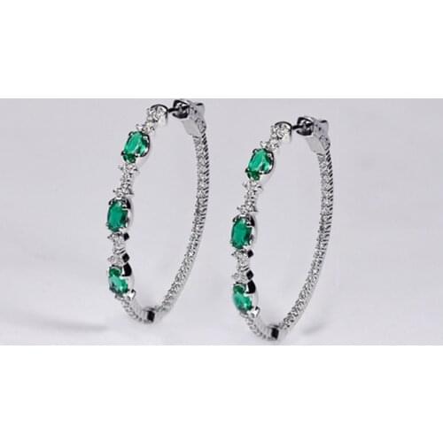Huitan Gorgeous Green CZ Hoop Earrings for Women Wedding Engagement Party Noble Accessories Full Cubic Zirconia Fashion Jewelry