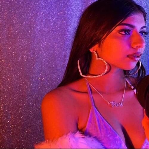 Hiphop Earrings Crystal Heart Earrings for Women Hyperbole Jewelry Cut Stone Brincos Rock Earring Femme Show Bijoux